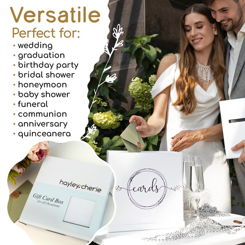 Hayley Cherie White & Black Wedding Card Box, Large 10â€ Gift Card Holder, Envelope Box with Slot, Graduation Party, Birthday, Funeral Reception, Baby & Bridal Shower, Sweet 16, Quinceanera, Retirement, Money Basket - Image 5